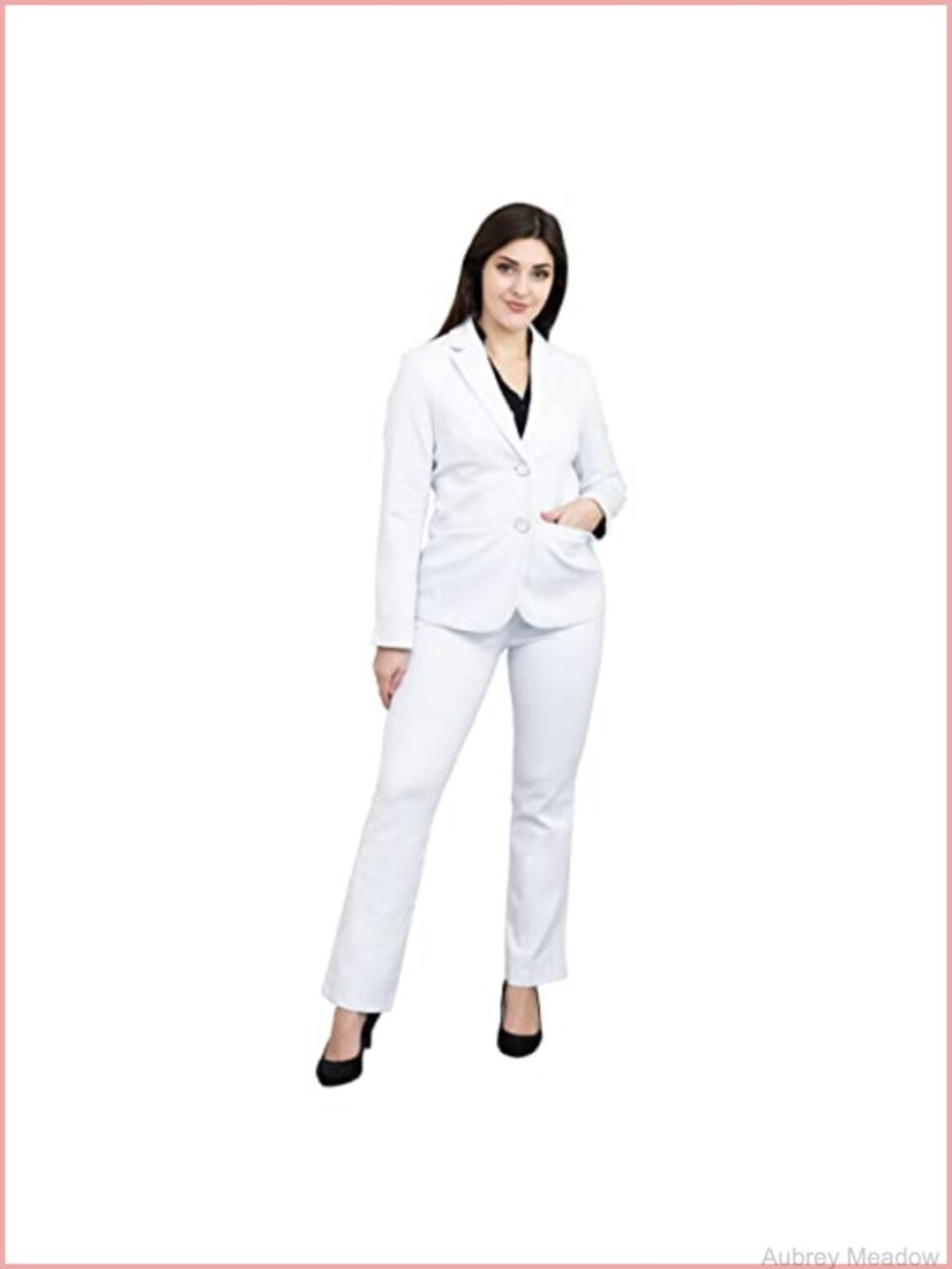 2-Button Business Blazer Pant Suit Set for Work 4-Way Stretch Ponte